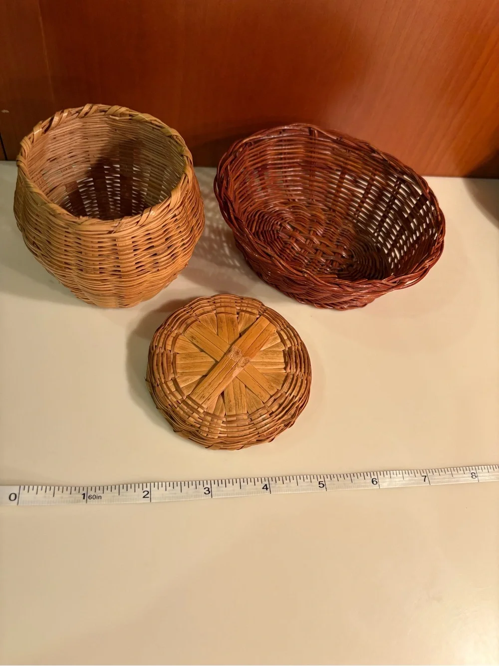 Super Cute Mini Handwoven Natural and Brown Wicker Basket Set Clean Pet/Smoke-fr
